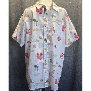 Eighty Eight Platinum Shirt Men XXL Hawaiian Beach Print Cotton Button Front
